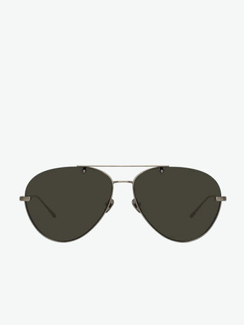 Linda Farrow White Gold and Titanium Aviator Sunglasses